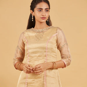 Beige And Gold Tissue Kurta