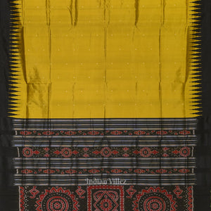 Golden Yellow Black Bomkai Sambalpuri Silk Saree