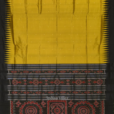 Golden Yellow Black Bomkai Sambalpuri Silk Saree