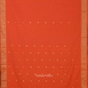 Orange Butta Design Cotton Paithani Saree