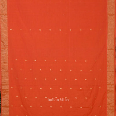 Orange Butta Design Cotton Paithani Saree