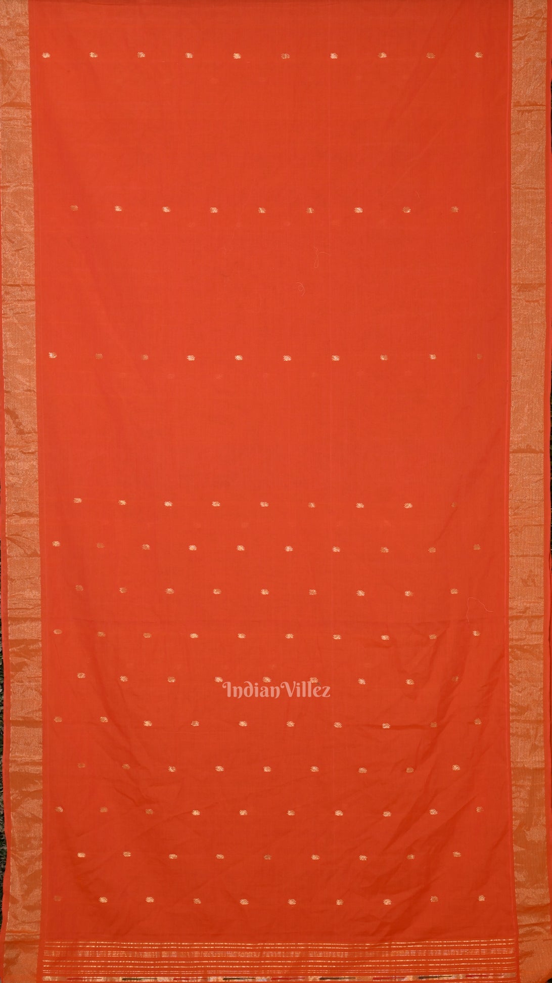 Orange Butta Design Cotton Paithani Saree
