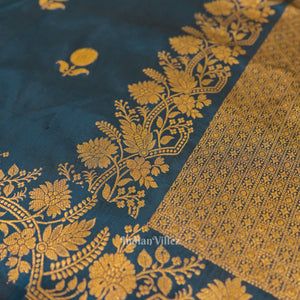 Tortoise Blue Katan Banarasi Silk Saree