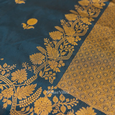 Tortoise Blue Katan Banarasi Silk Saree