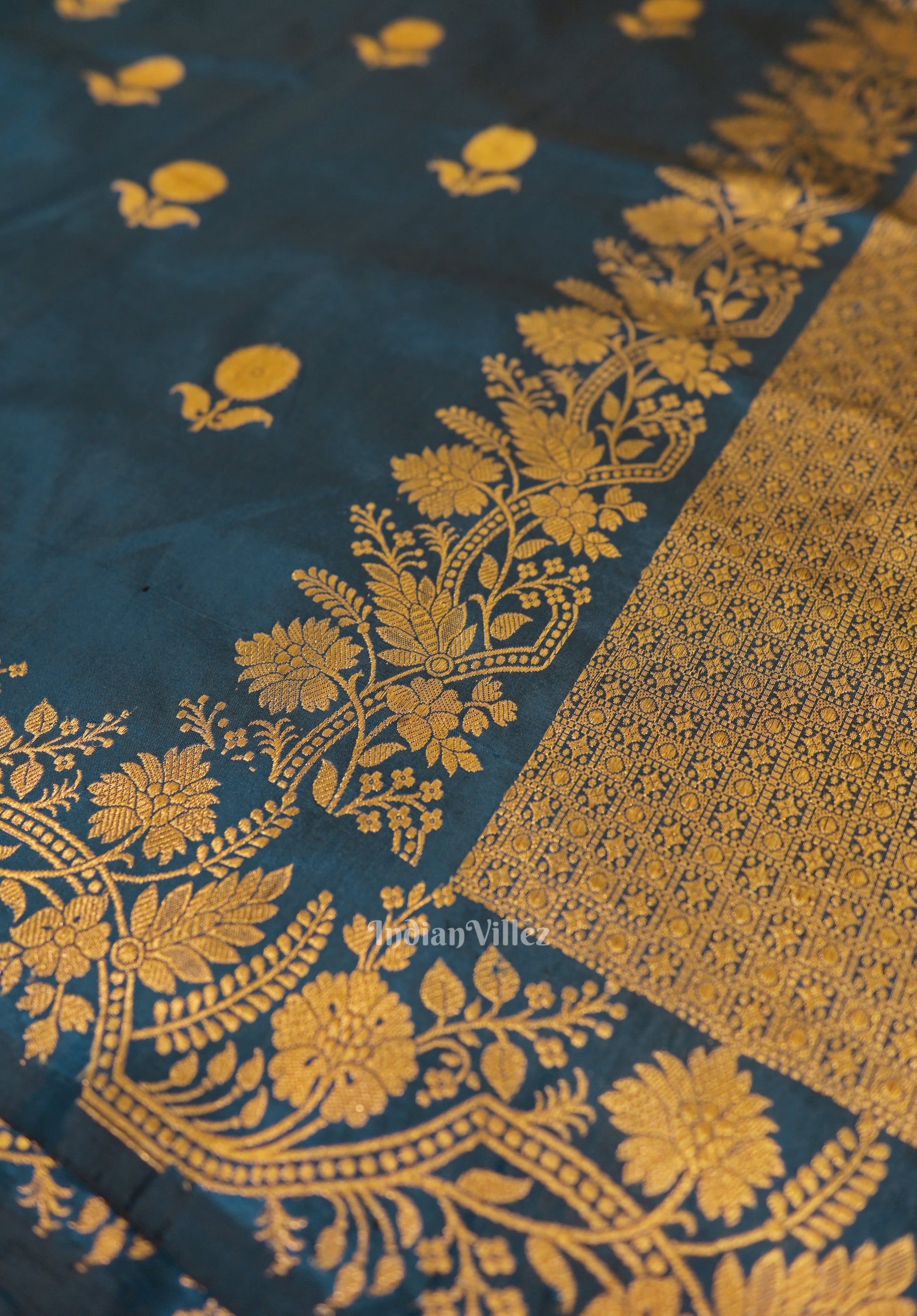 Tortoise Blue Katan Banarasi Silk Saree