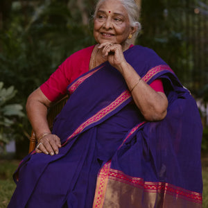 Violet Handloom Venkatagiri Cotton Saree With Border in a checkered pattern
