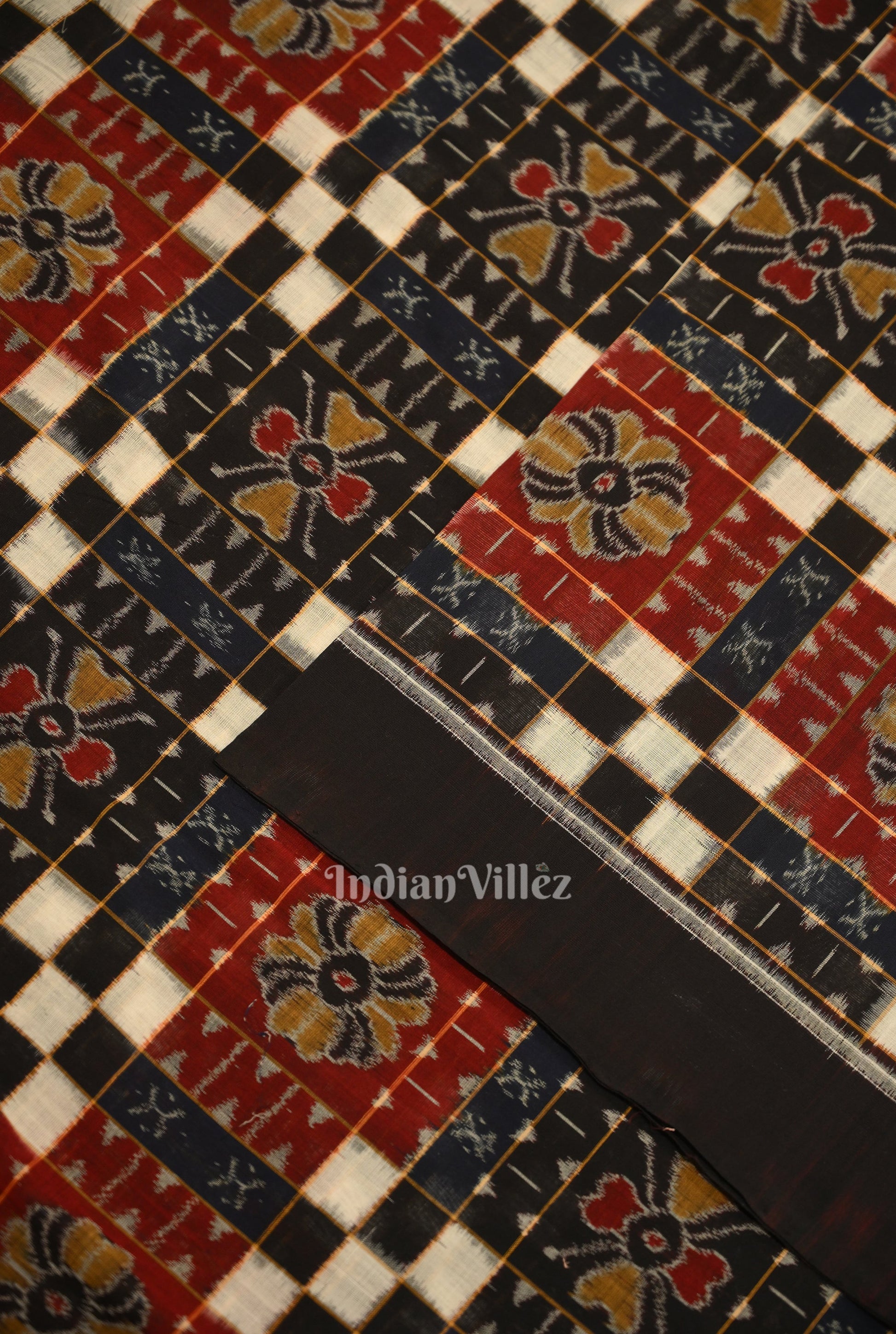 Black Pasapali  Sambalpuri Ikat Cotton Fabric