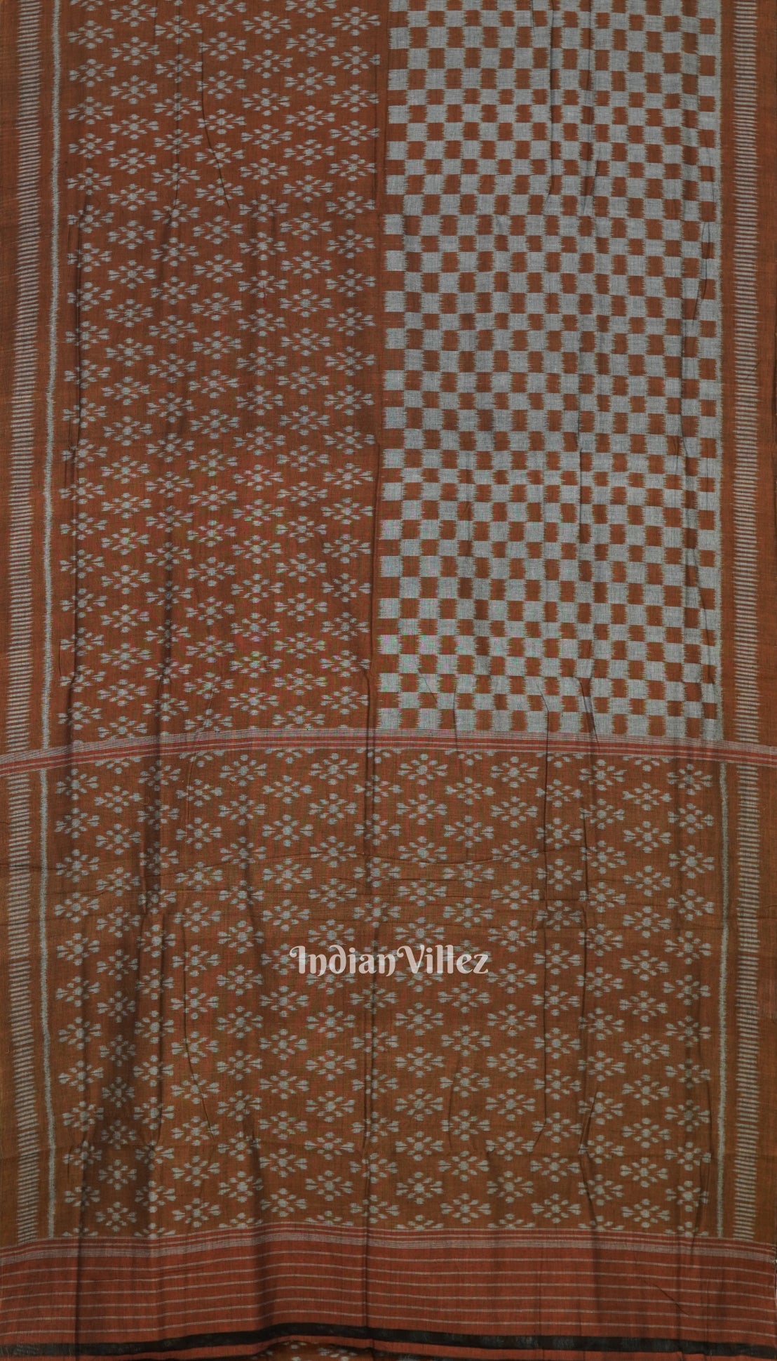 Cupper Grey Maniabandha Flower Motif Cotton Saree