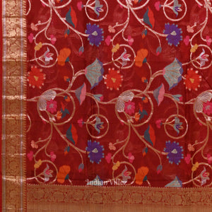 Maroon Jamdani Banarasi Kota Silk Saree