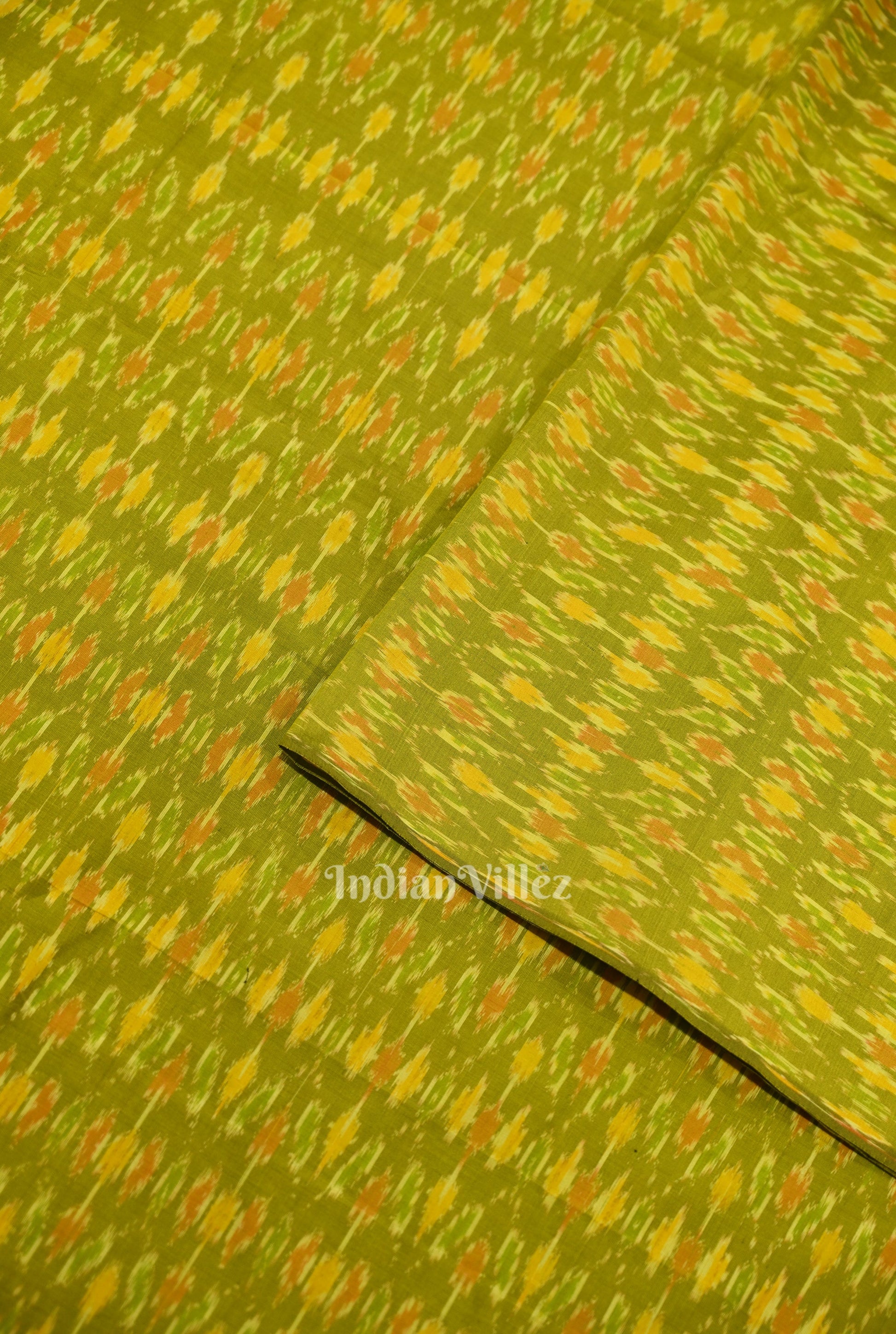 Mehendi Green Pochampally Ikat Silk & Cotton (Sico) Fabric