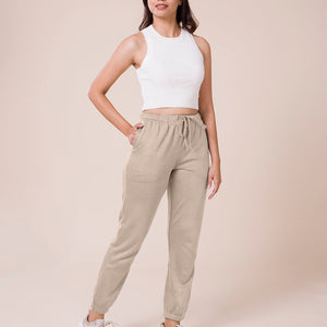 Women Solid Beige Mid Rise Ultra Warm Jogger