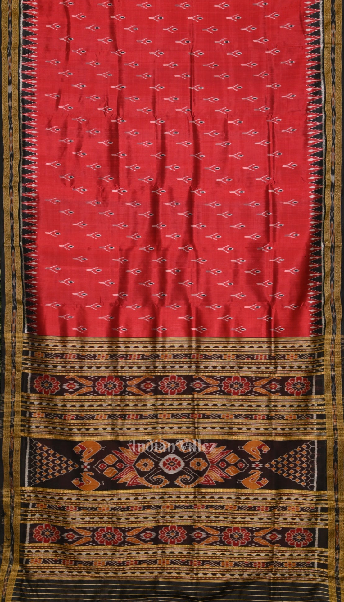 Deep Red Mayur Chandrika Khandua Silk Saree