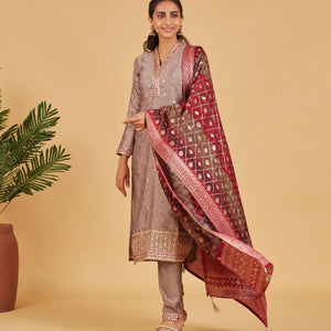 Festive Grey Embroidered Kurta Set
