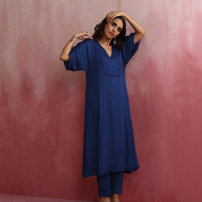 trueBrowns Blue Modal Kimono sleeve Kurta set
