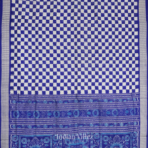 Blue Grey Odisha Ikat Square Motif Sambalpuri Silk Saree