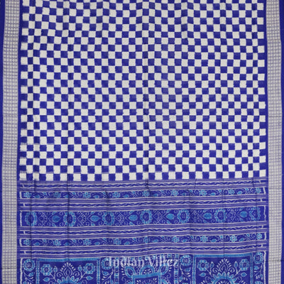Blue Grey Odisha Ikat Square Motif Sambalpuri Silk Saree