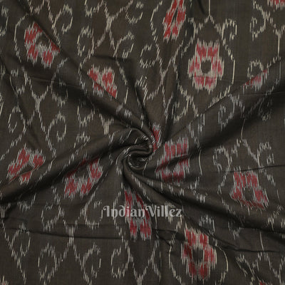Black Floral Theme Sambalpuri Ikat Cotton Fabric