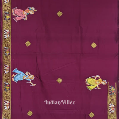 Magenta Kandarpa Hasti (Elephant) Pattachitra Saree