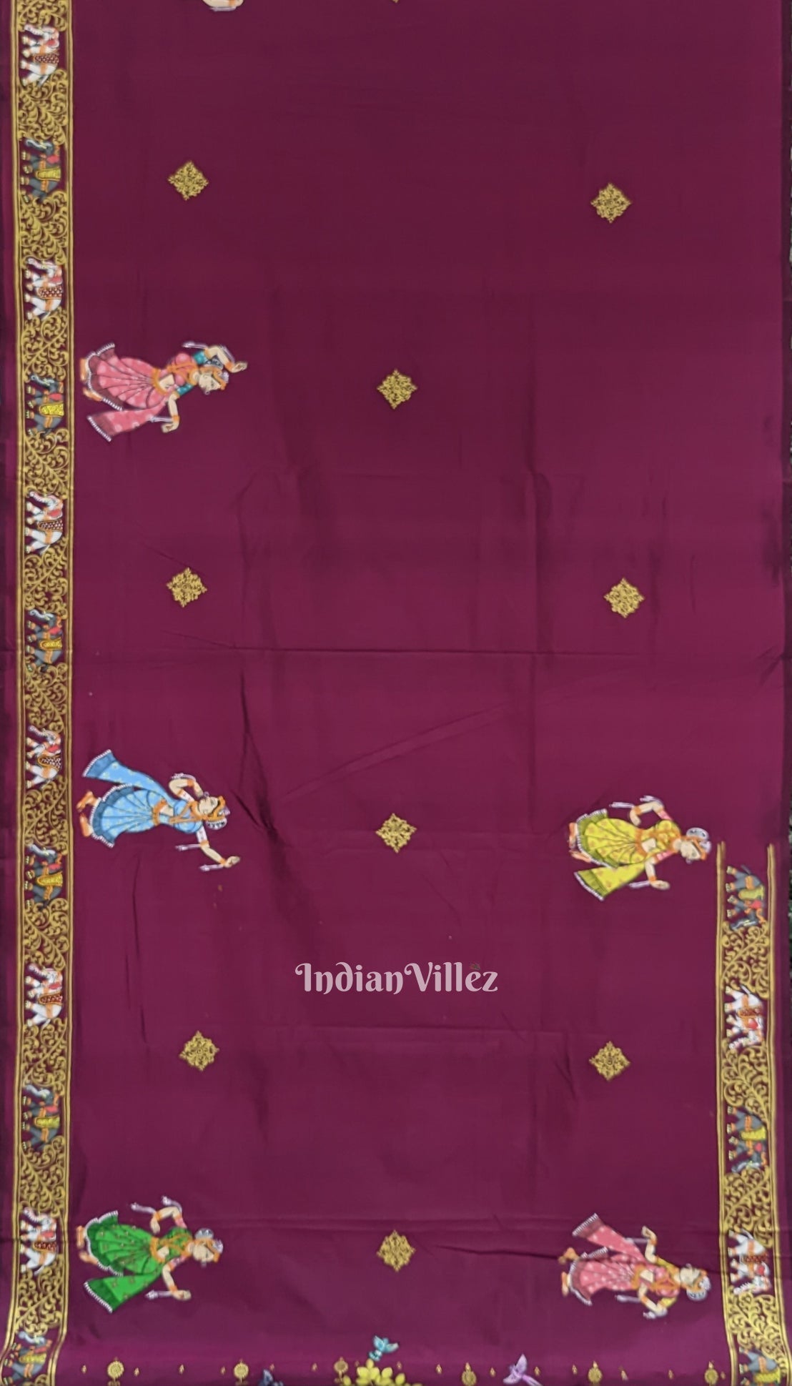 Magenta Kandarpa Hasti (Elephant) Pattachitra Saree