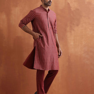 trueBrowns Men's Rust Cotton Dobby Kurta