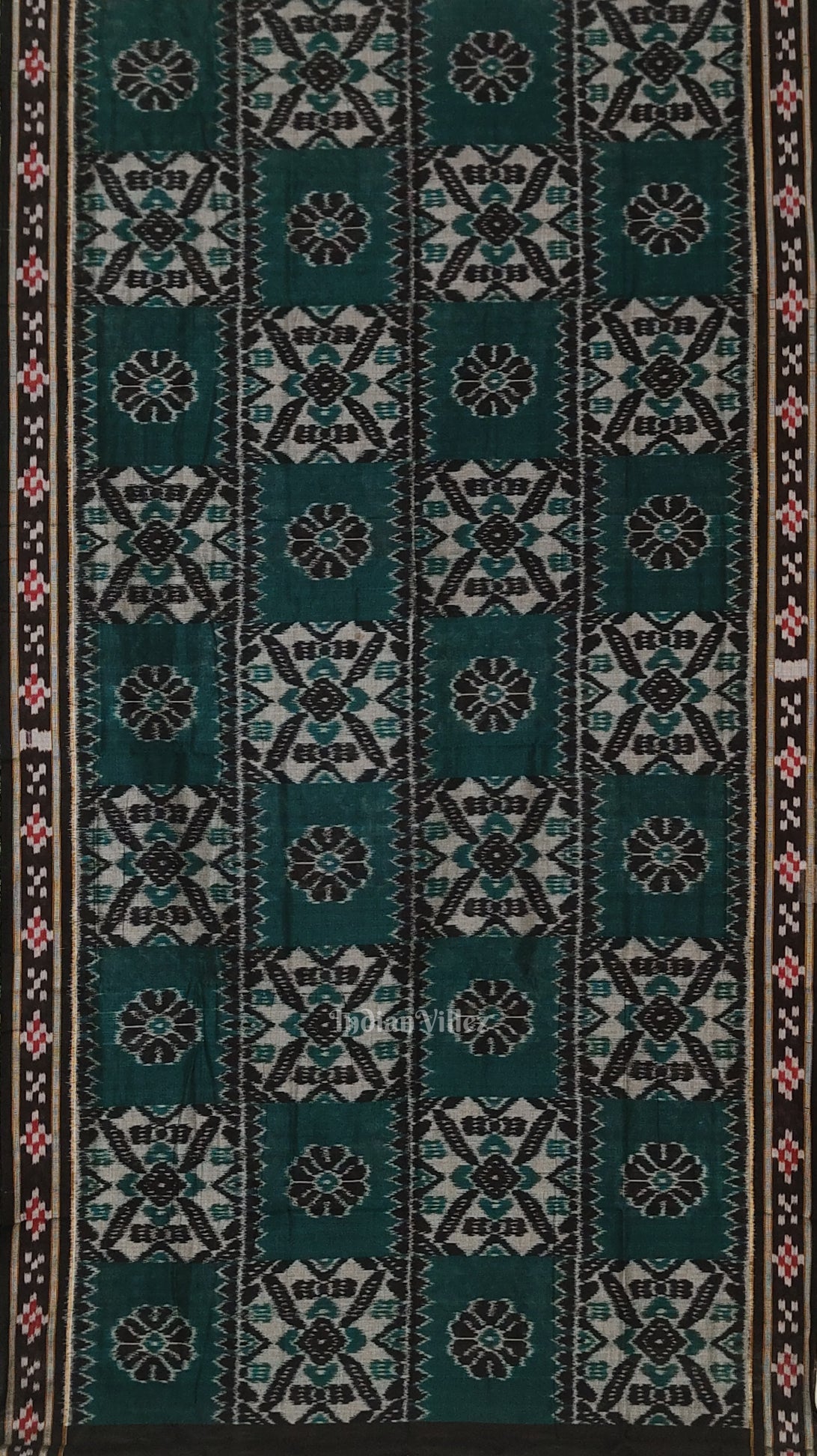 Green Black Computer Maniabandha Cotton Saree