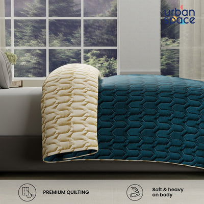 Fluffy & Heavy 200 GSM Microfiber Reversible Quilted Winter Comforters - Teal & Beige
