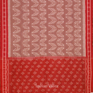 Chocolate  With Red Floral Theme Odisha Ikat Sambalpuri Pure Cotton Saree