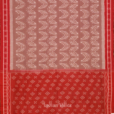 Chocolate  With Red Floral Theme Odisha Ikat Sambalpuri Pure Cotton Saree