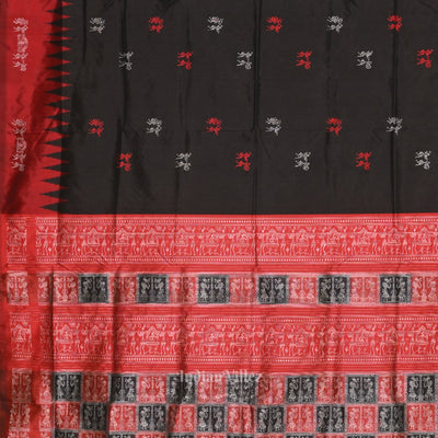 Dark Black Red Tribal Theme Bomkai Sambalpuri Silk saree