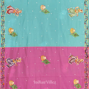 Baby Pink With Copper Sulphate Radha Krishna Pattachitra Saree