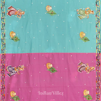 Baby Pink With Copper Sulphate Radha Krishna Pattachitra Saree