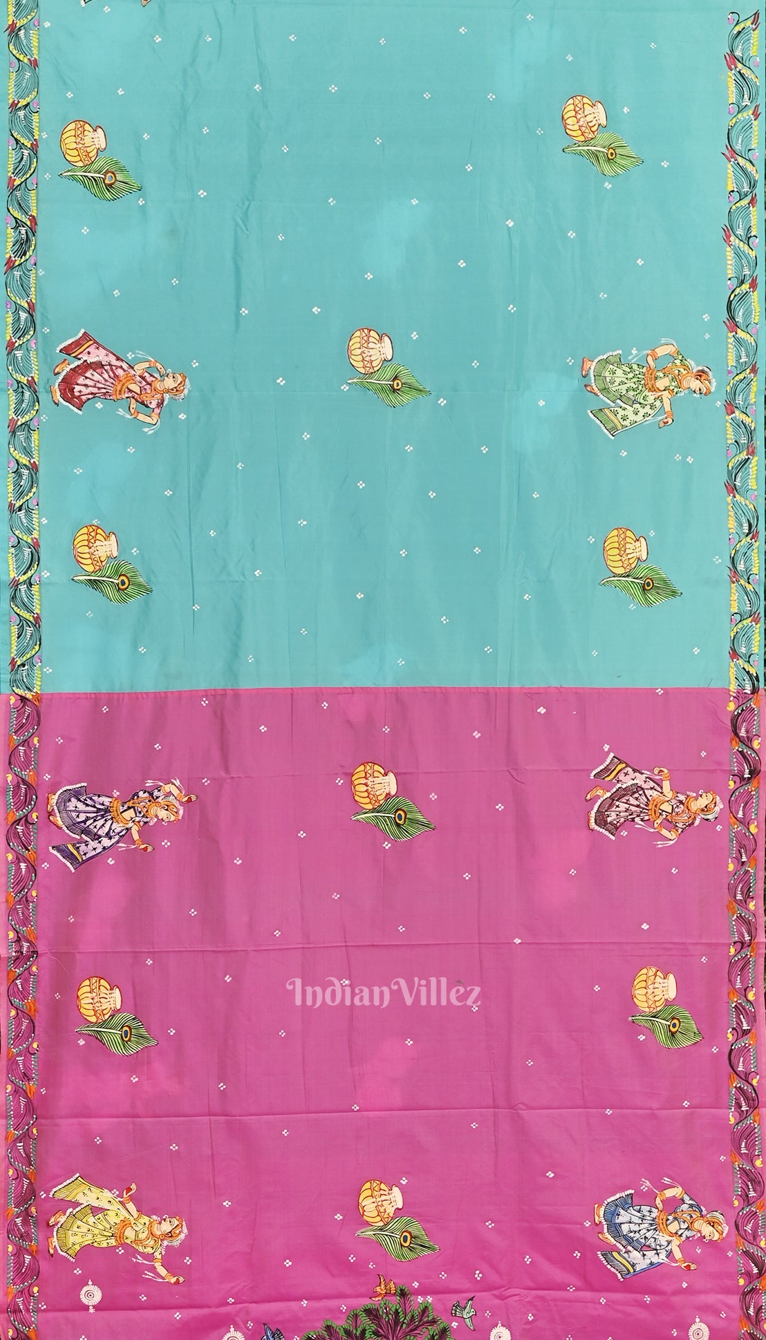 Baby Pink With Copper Sulphate Radha Krishna Pattachitra Saree
