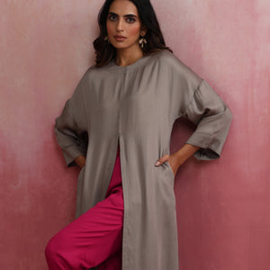 trueBrowns Grey High Slit Modal Kurta Set