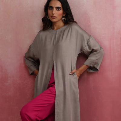 trueBrowns Grey High Slit Modal Kurta Set