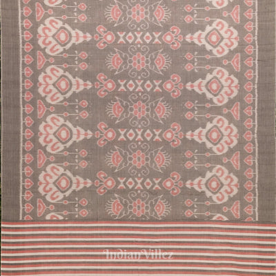 Cement Gray Dark Floral Theme Sambalpuri Pure Cotton Saree