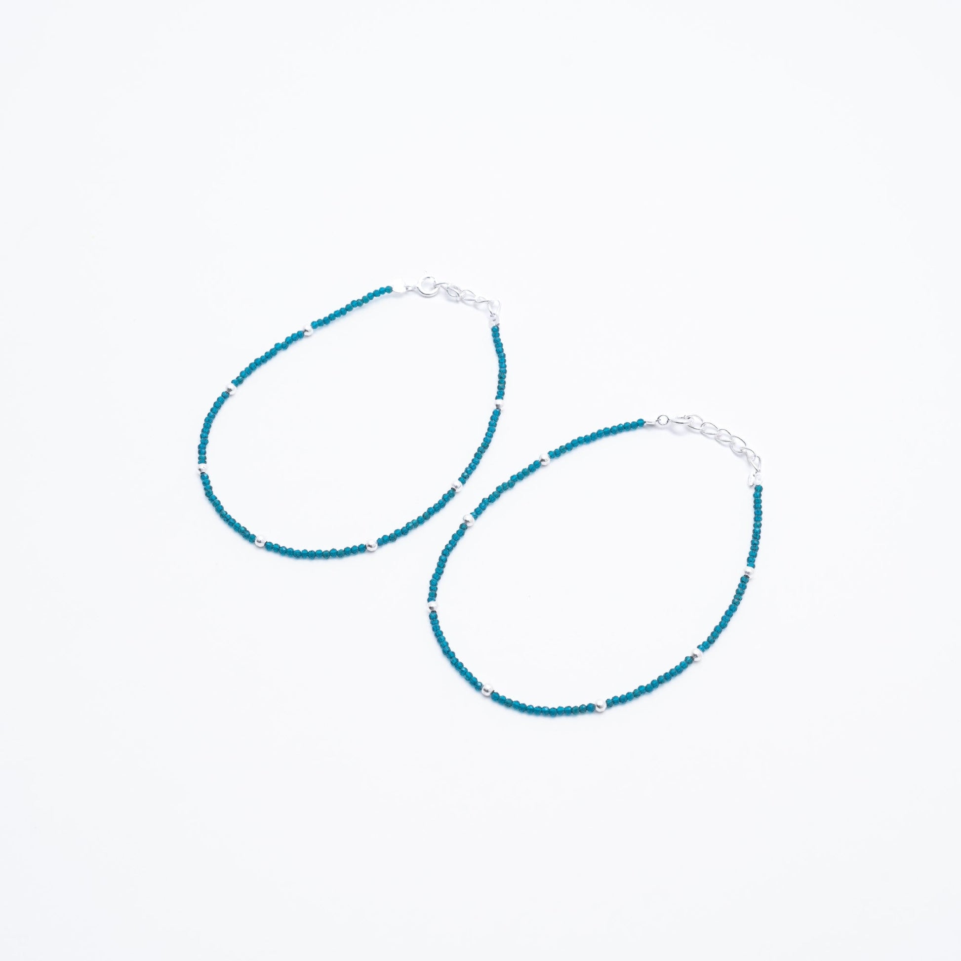 Real Silver and teal beads anklets for women