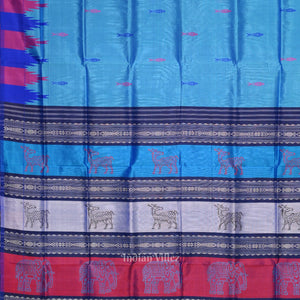 Sky Blue with Fish Motif Double Pallu Berhampuri Silk Saree