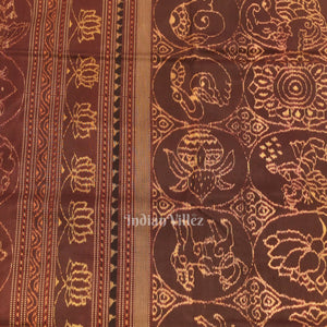 Coffee Brown Natural Dyed Sambalpuri Silk Saree by National Award Winning Weaver