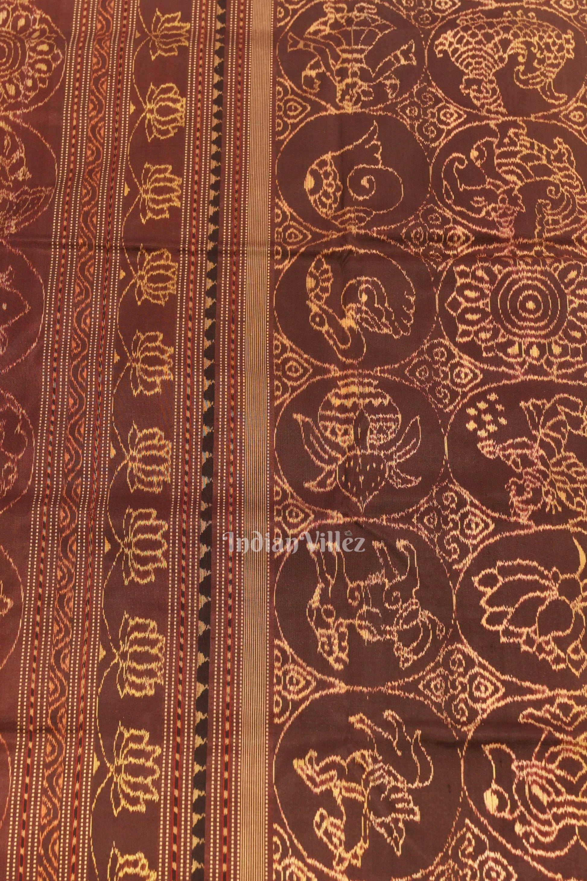 Coffee Brown Natural Dyed Sambalpuri Silk Saree by National Award Winning Weaver