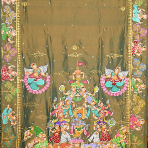 Mehendi Green Dual Tone Kandarapa Boita Pattachitra Saree