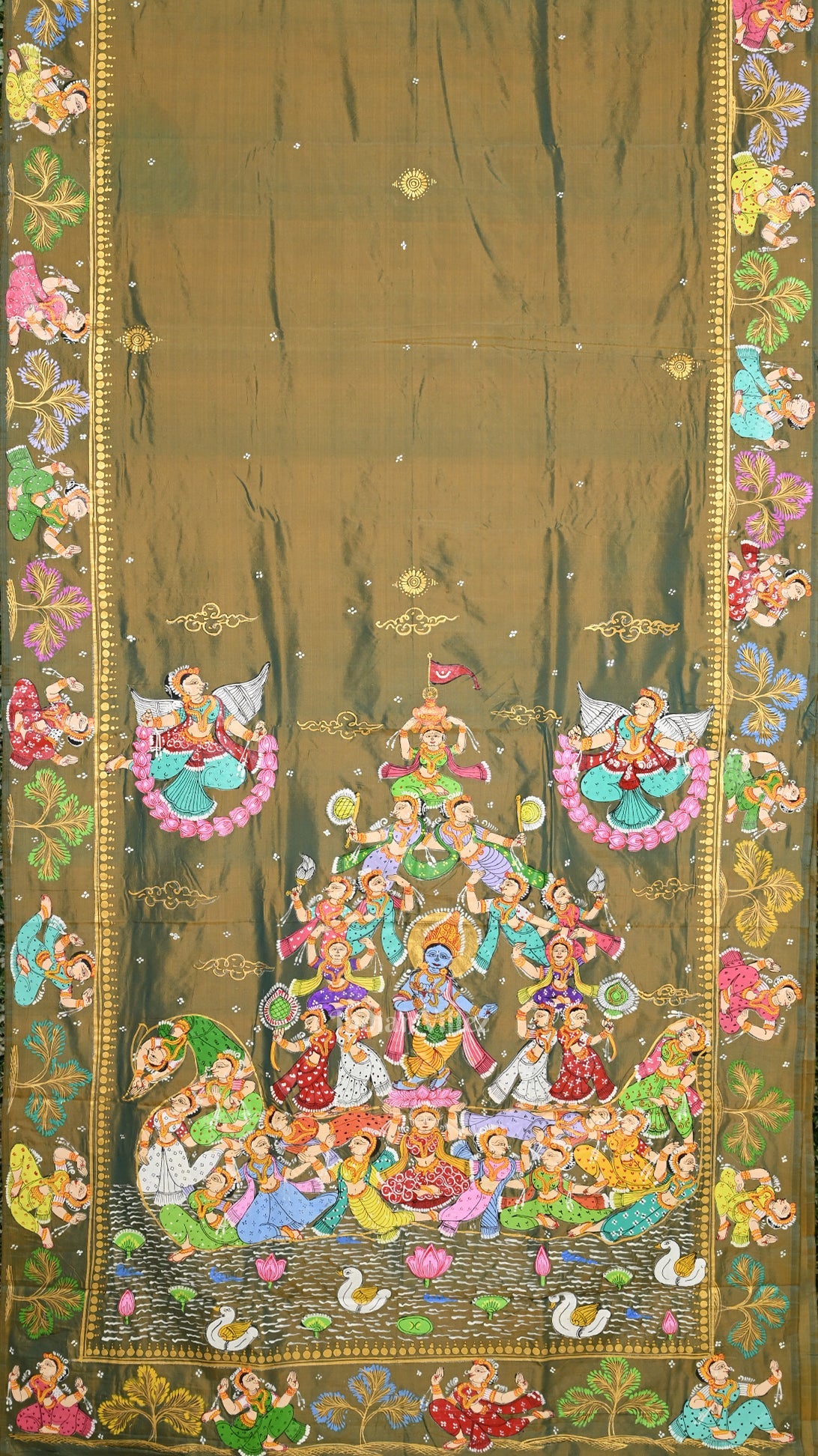 Mehendi Green Dual Tone Kandarapa Boita Pattachitra Saree