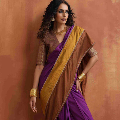 trueBrowns Purple Silk Ready To Wear Saree