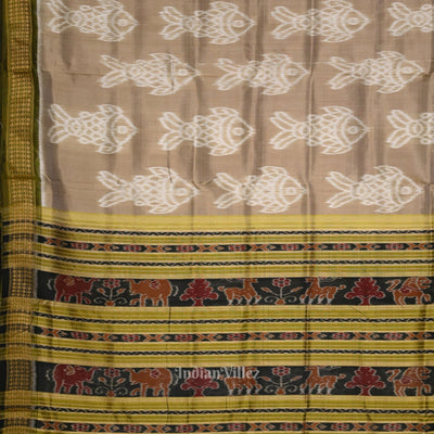 Pastel Green Fish Theme Odisha Handloom Khandua Silk Saree