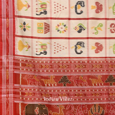 White Nabakothi Odisha Ikat Khandua Silk Saree