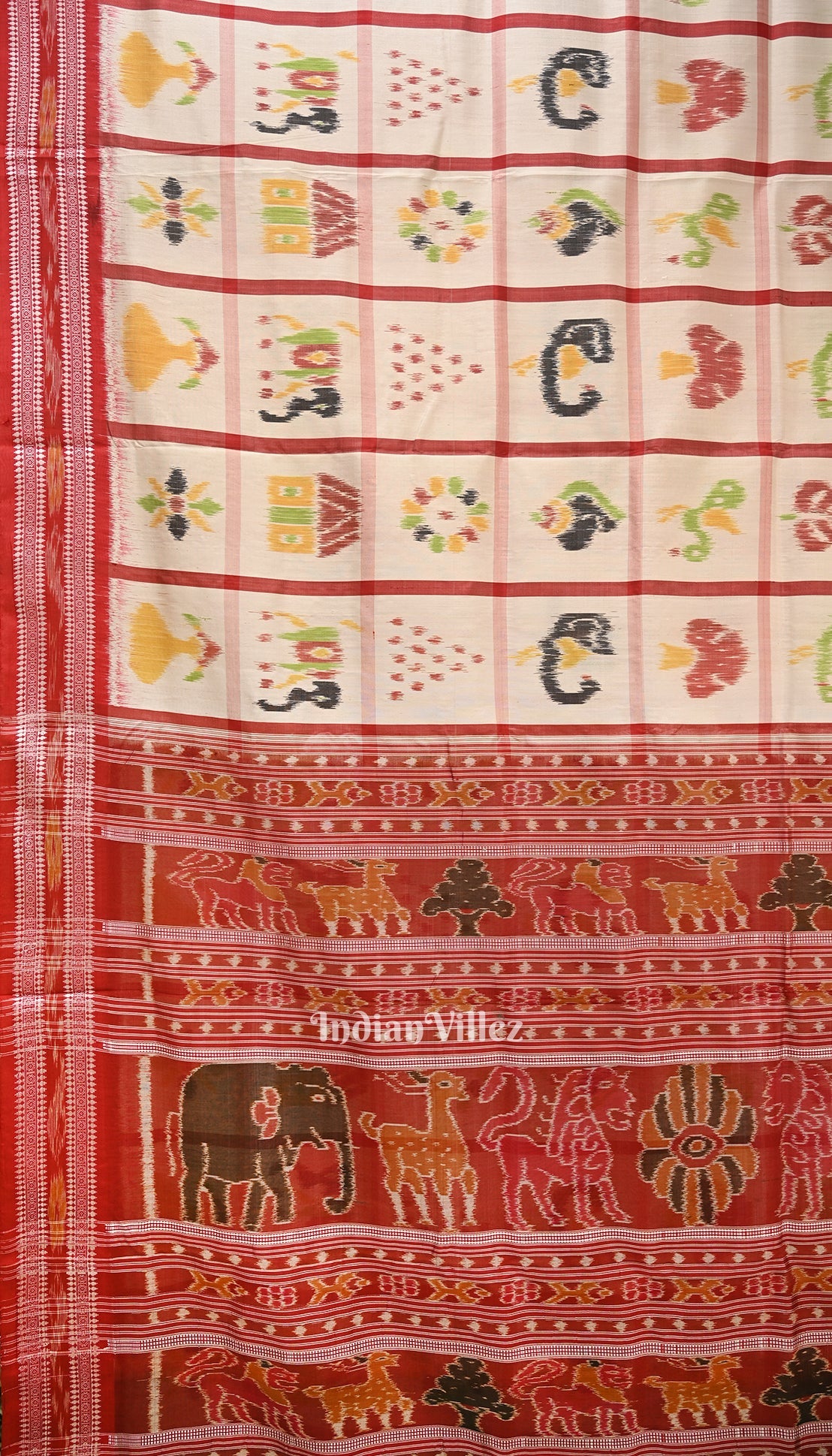 White Nabakothi Odisha Ikat Khandua Silk Saree