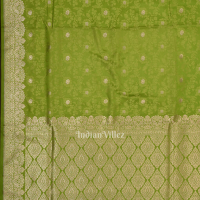 Parrot Green Soft Pure Mashru Satin Silk Banarasi Saree
