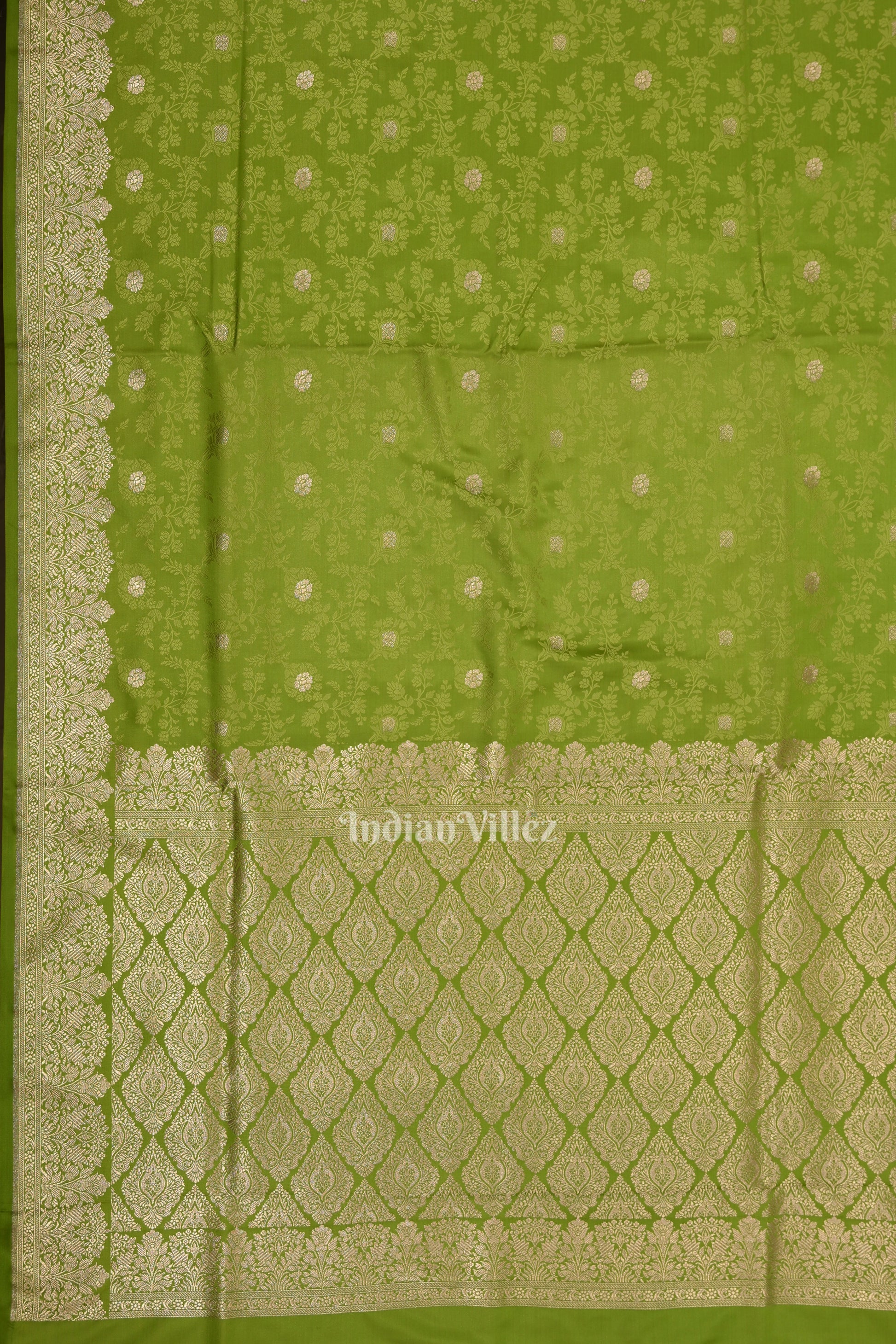 Parrot Green Soft Pure Mashru Satin Silk Banarasi Saree
