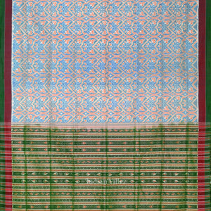 Exclusive Ocean Blue Floral Theme Sambalpuri Silk Saree