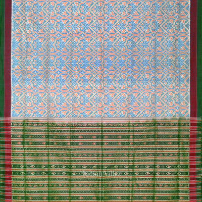 Exclusive Ocean Blue Floral Theme Sambalpuri Silk Saree