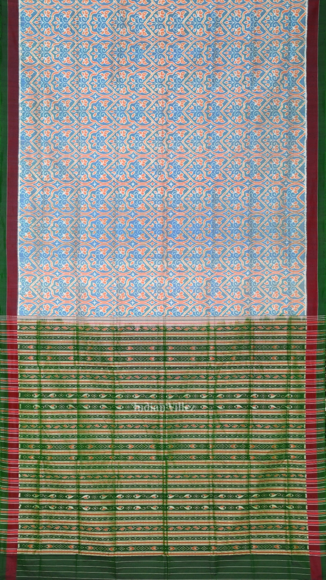 Exclusive Ocean Blue Floral Theme Sambalpuri Silk Saree